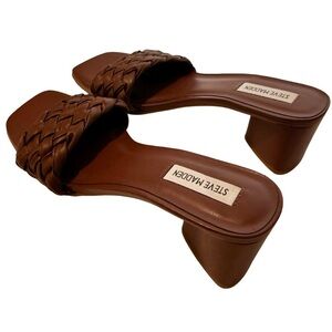 STEVE MADDEN Woven Block Heels Mule Sandals Brown Sz 8.5